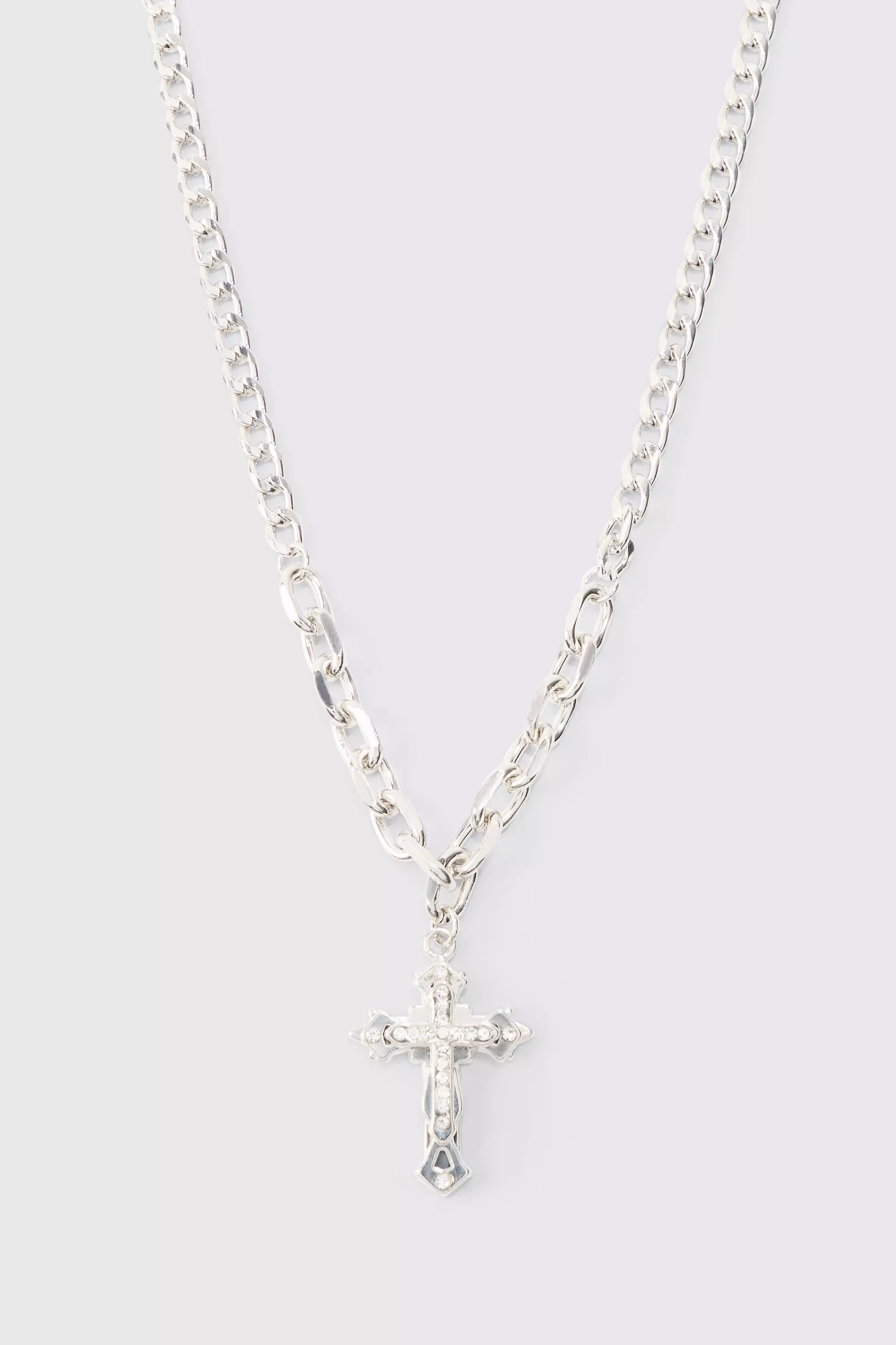 Chain Detail Cross Necklace In Silver alternative image