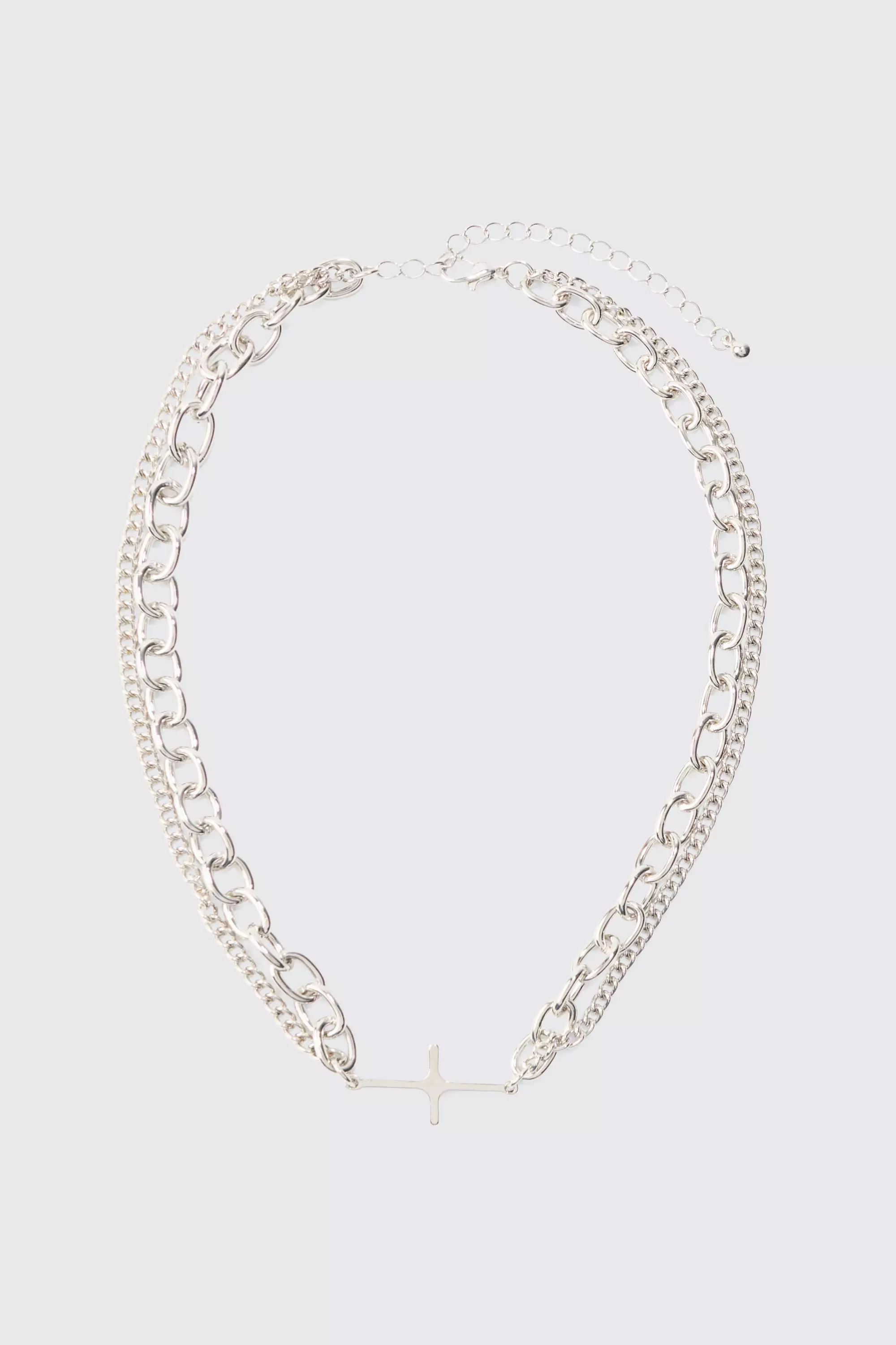 Cross Pendant Chunky Chain Bracelet In Silver Silver