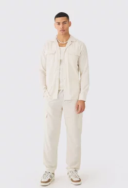 Long Sleeve Linen Cargo Shirt & Trouser Natural