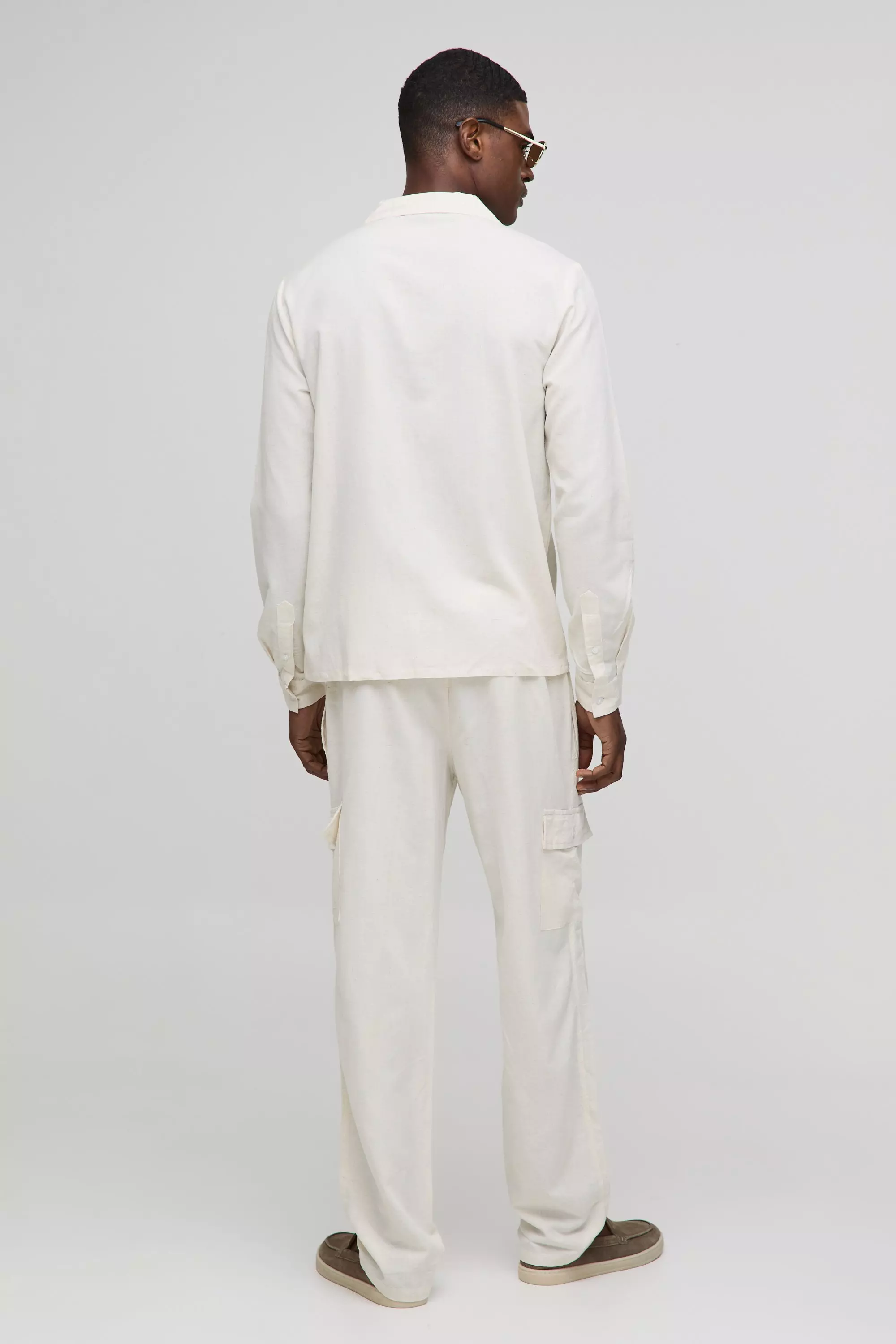 Natural Long Sleeve Linen Blend Cargo Shirt & Pants alternative image