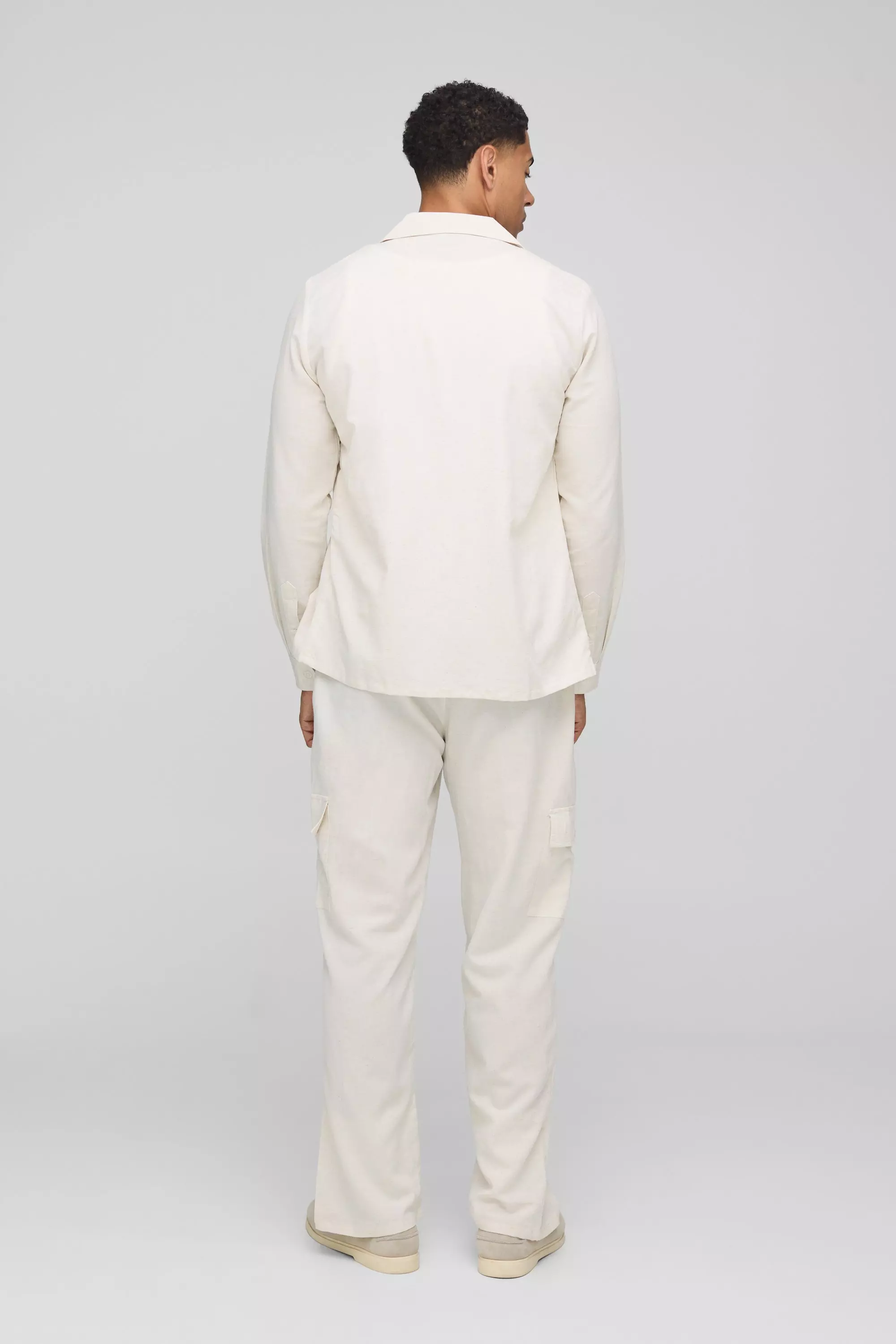 Long Sleeve Linen Cargo Shirt & Pants | boohooMAN USA