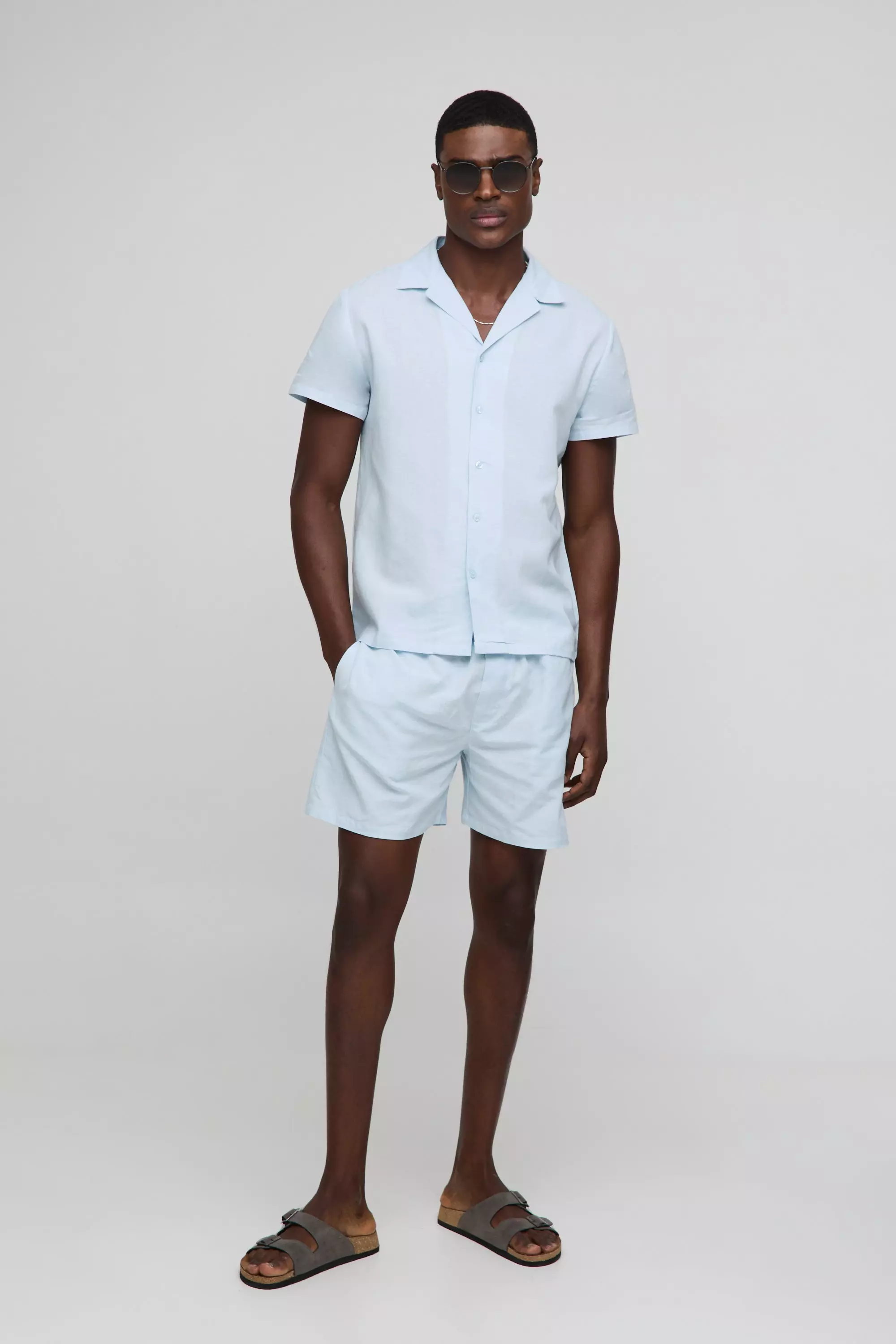 Kurzärmliges Leinen-Hemd & Shorts, Blue alternatives Bild