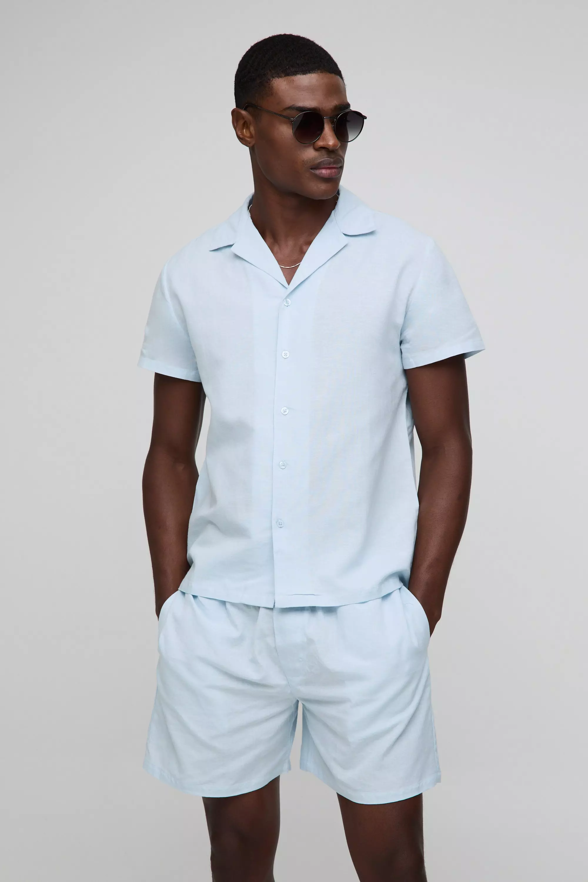 Kurzärmliges Leinen-Hemd & Shorts, Blue alternatives Bild