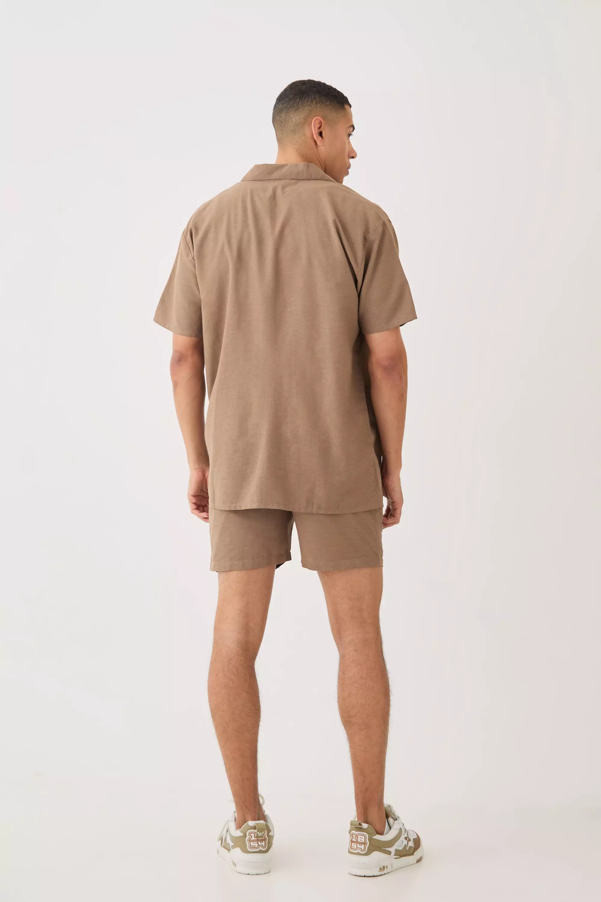 Brown Short Sleeve Oversized Linen Blend Shirt & Short Set alternative image