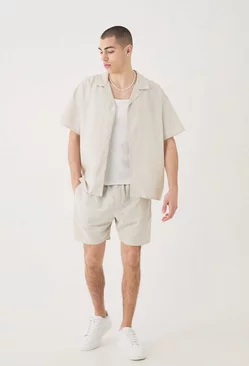 Short Sleeve Boxy Linen Shirt & Short Grey