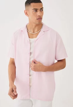 Short Sleeve Oversized Linen Shirt Dusty pink