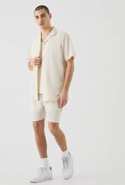 Short Sleeve Oversized Linen Shirt & Short Natural