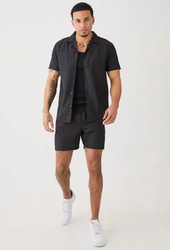 Black Short Sleeve Linen Shirt & Short