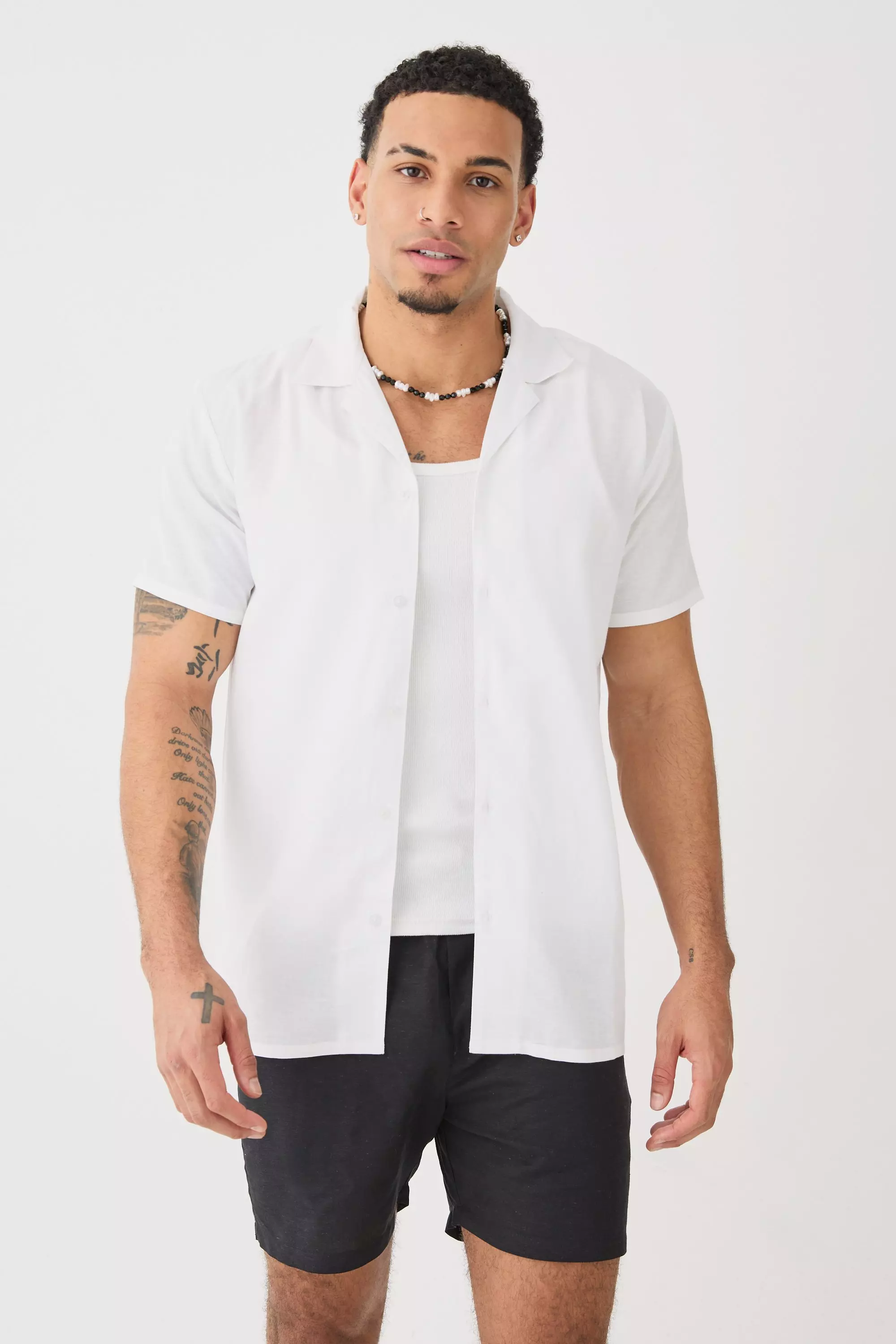 Short Sleeve Linen Shirt White