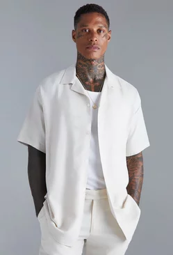 Short Sleeve Oversized Linen Shirt Natural
