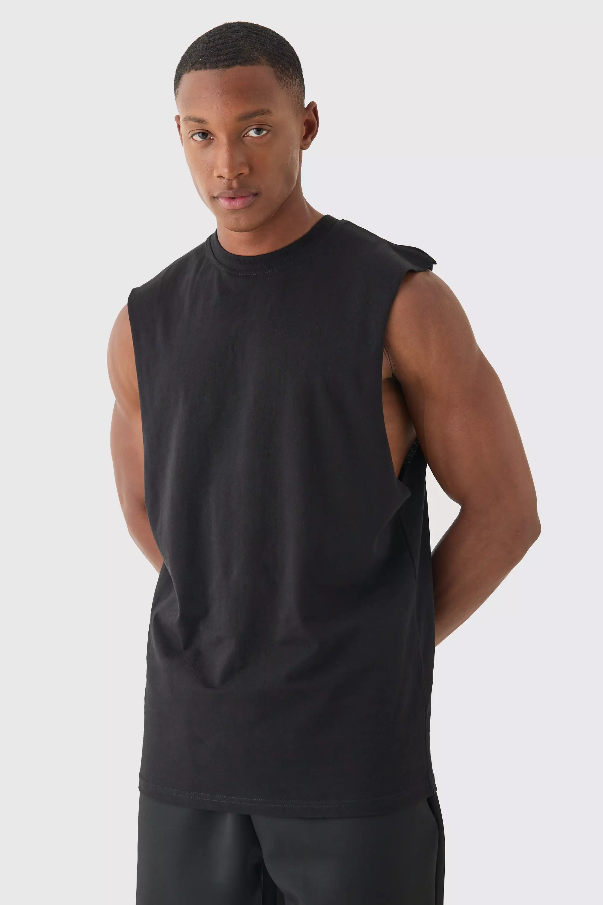 Black Regular Fit Basic Drop Armhole Tank