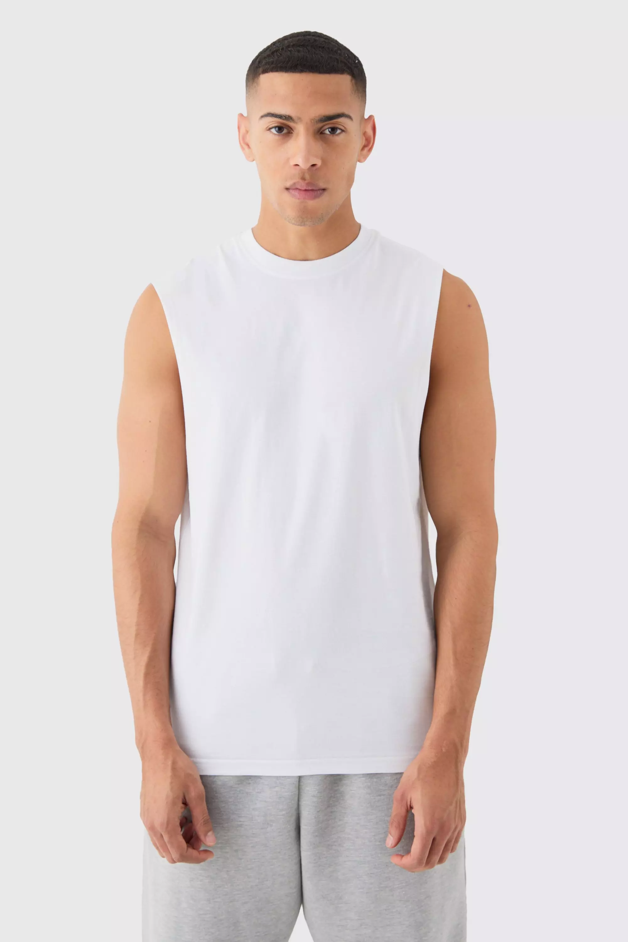 White Regular Fit Basic Drop Armhole Tank alternative image