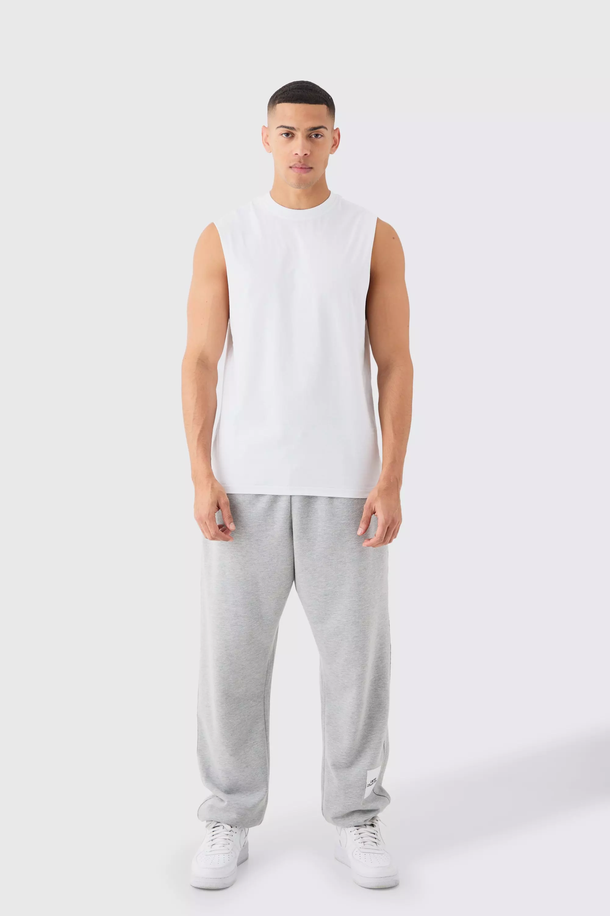 White Regular Fit Basic Drop Armhole Tank alternative image