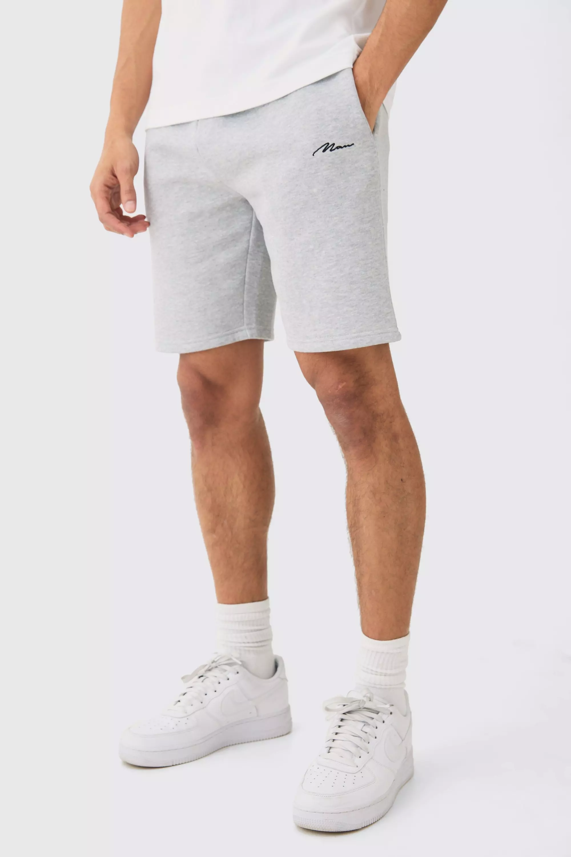 Man Signature Loose Fit, Mid Length Shorts Grey marl