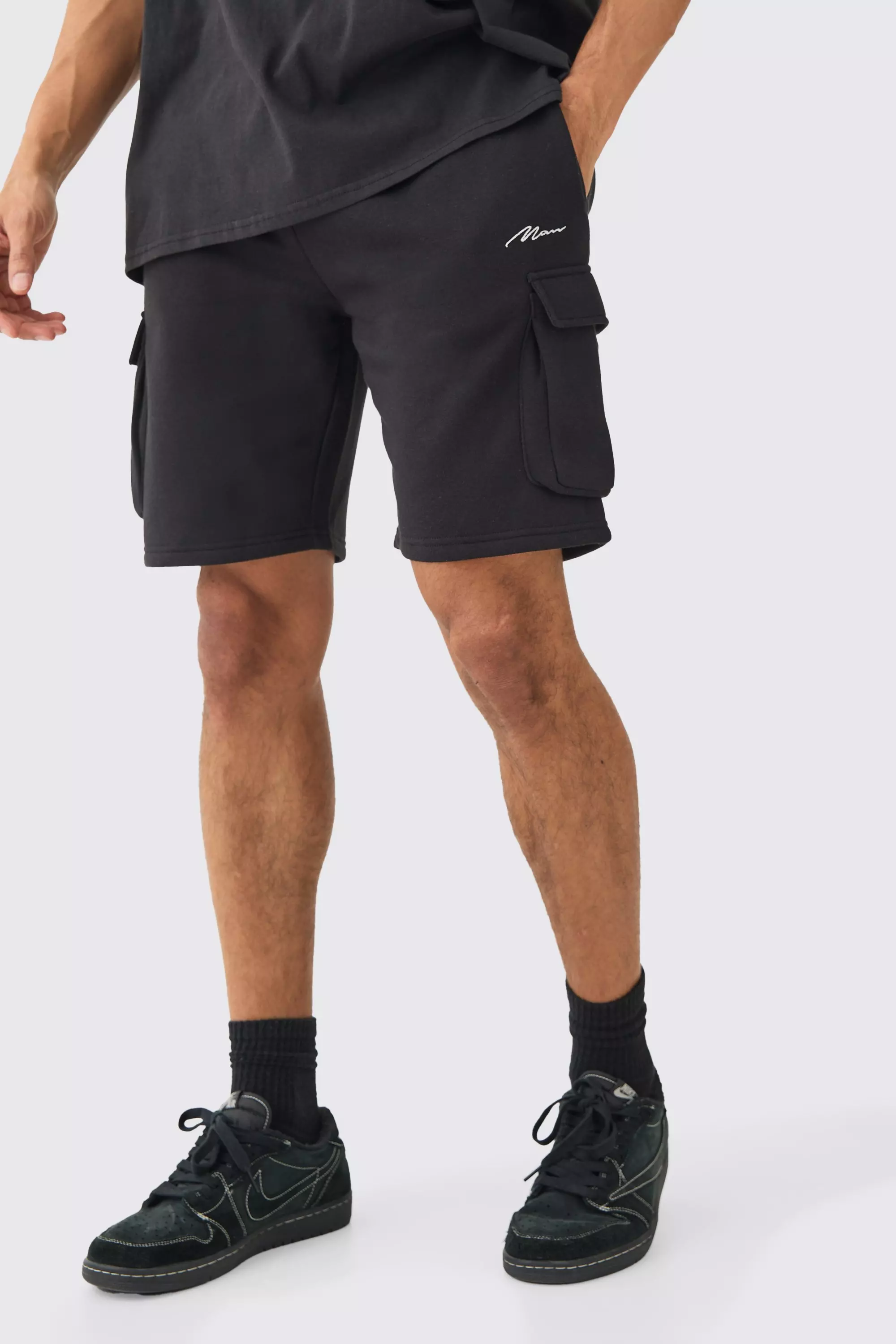 Black Man Signature Middellange Baggy Cargo Shorts alternatieve afbeelding