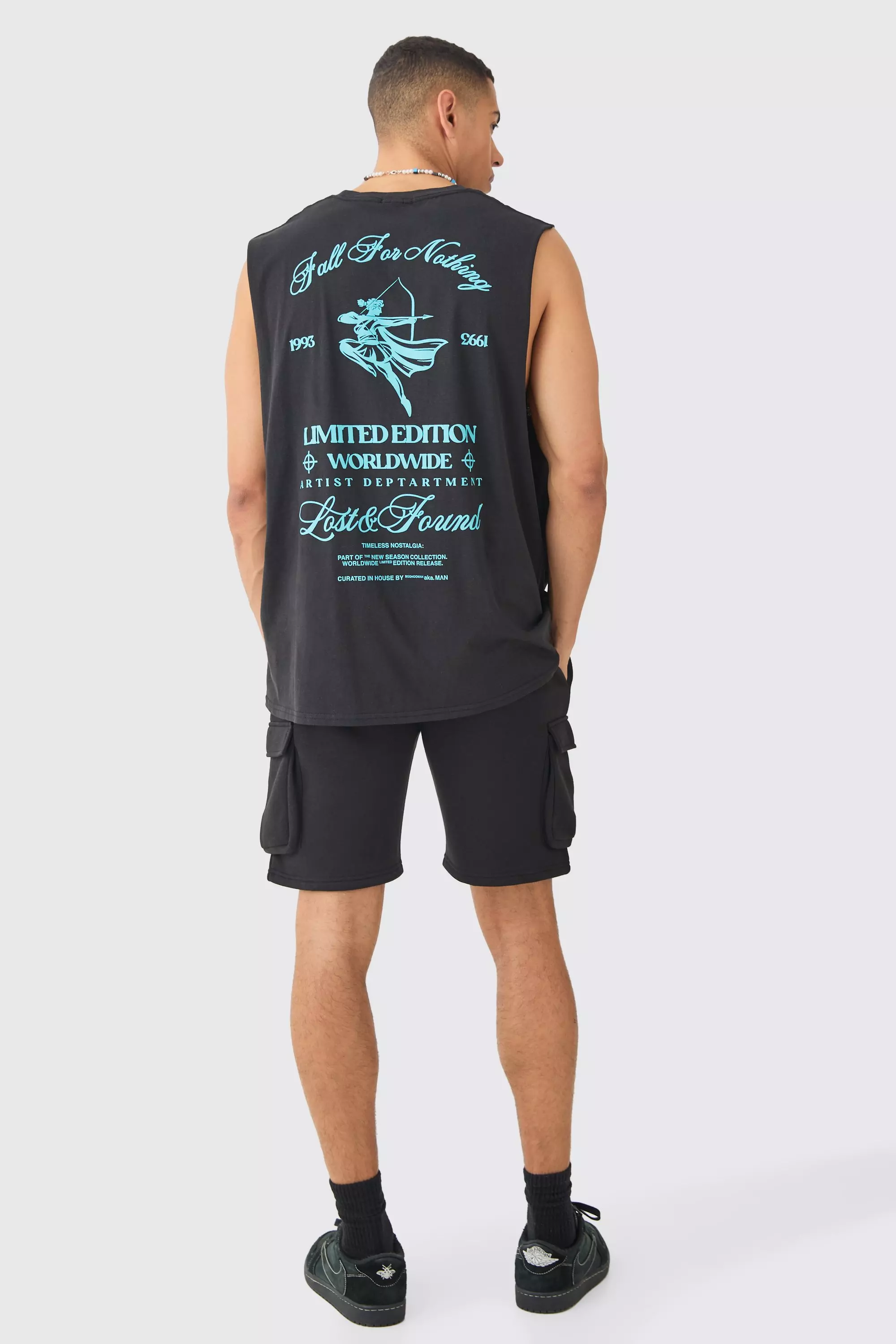 Black Man Signature Middellange Baggy Cargo Shorts alternatieve afbeelding