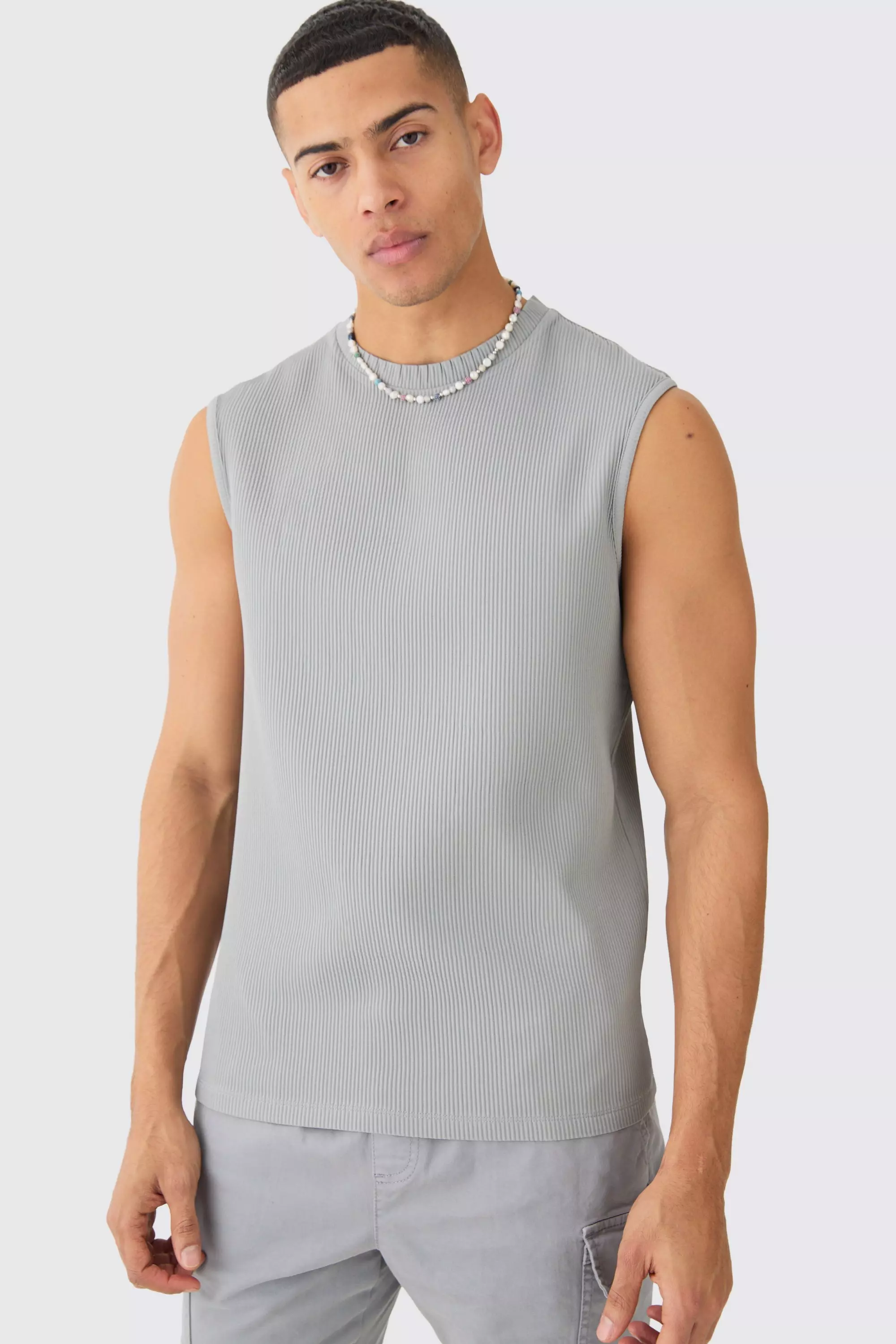 Pleated Sleeveless Tank Light grey