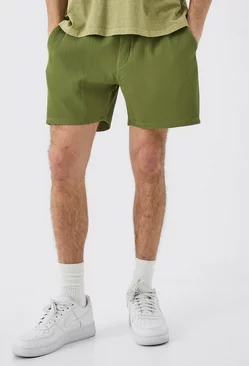 Khaki Pleated Drawcord Shorts