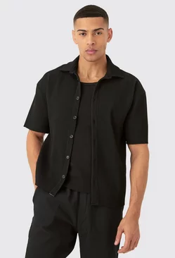 Black Pleated Oversized Button Up Shirt