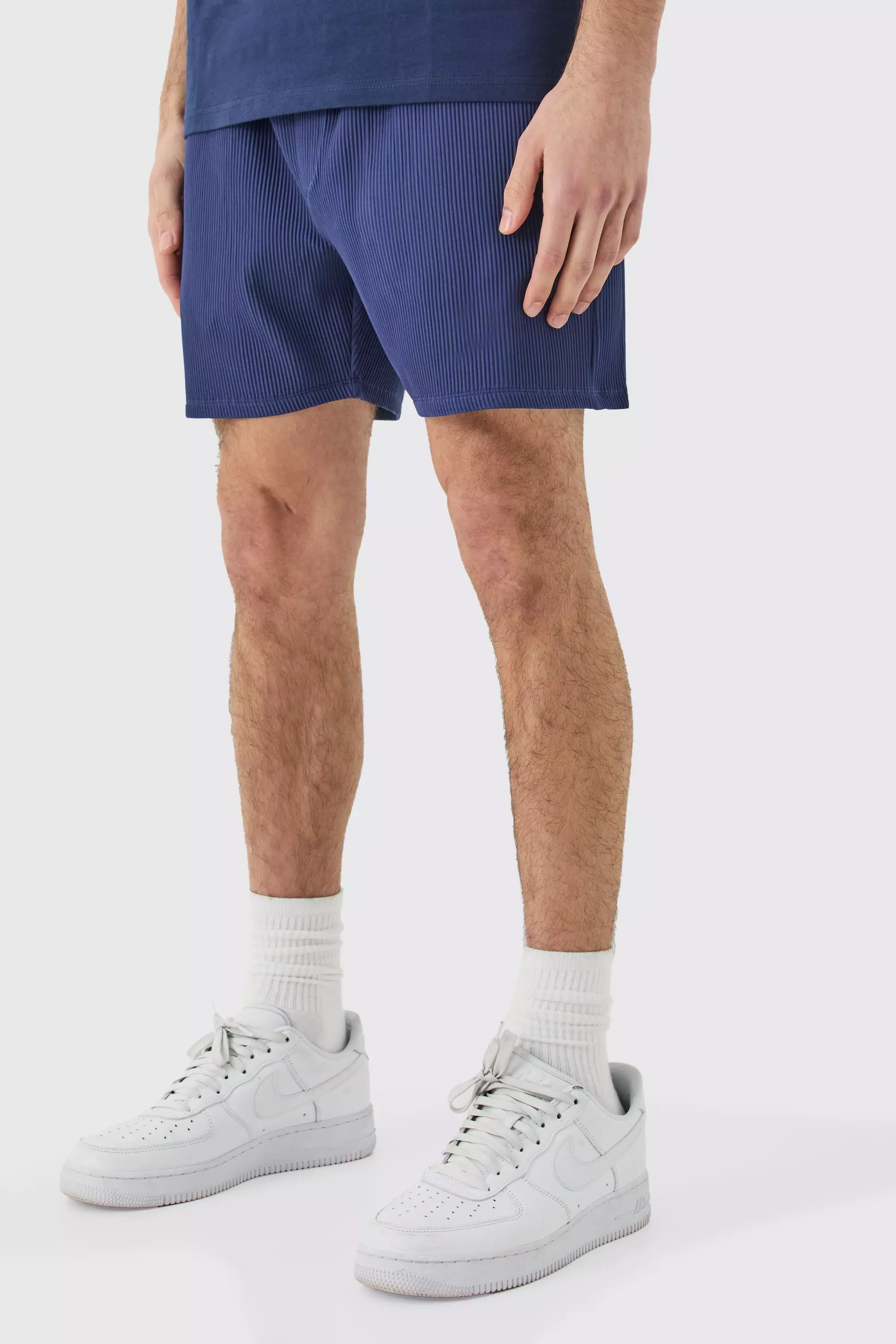Navy Pleated Drawcord Shorts