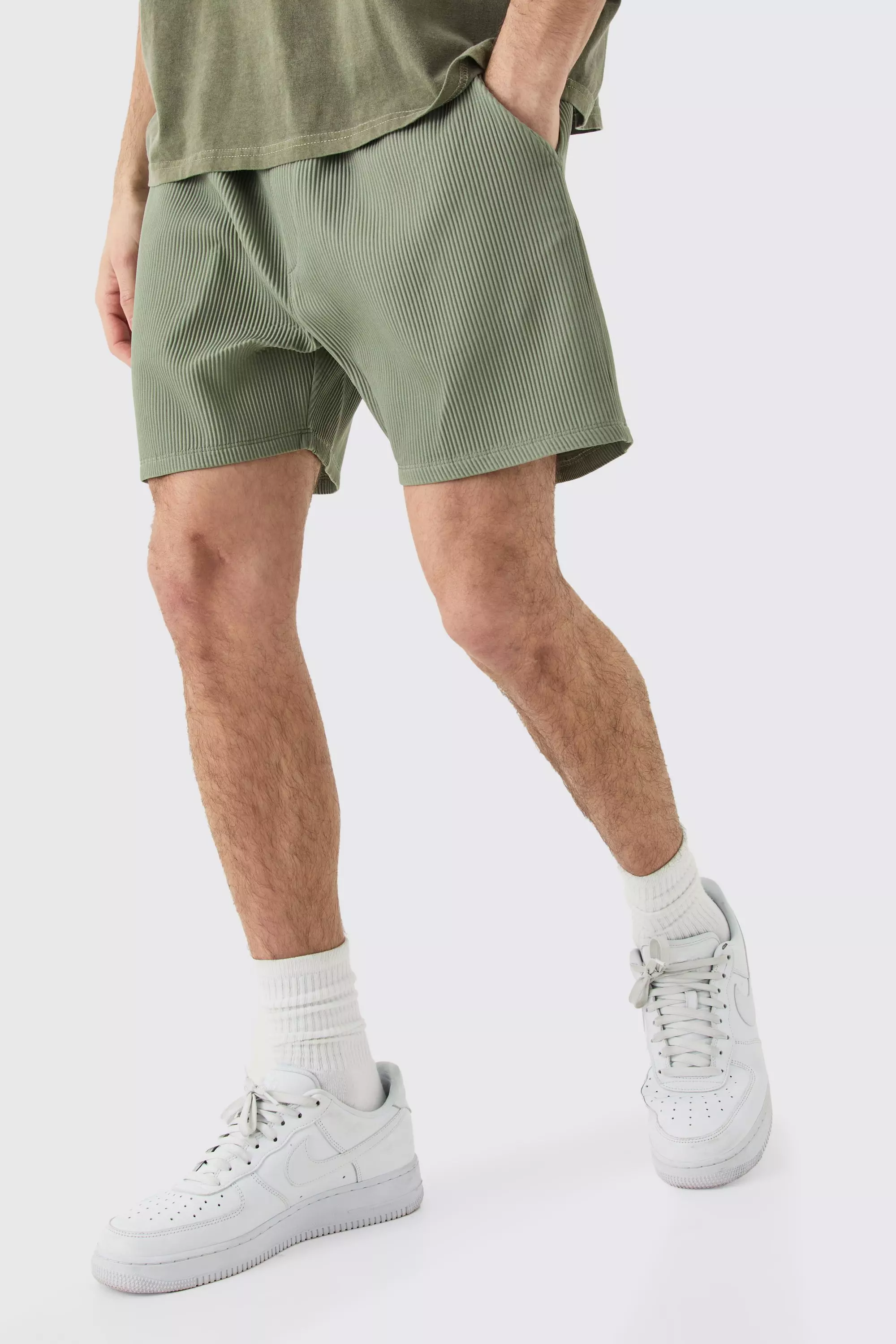 Sage Green Pleated Drawcord Shorts