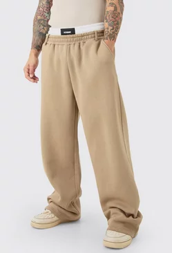Wide Leg Double Waistband Jogger Taupe
