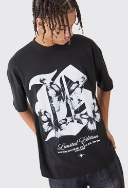 Oversized B Butterfly Graphic T-shirt Black