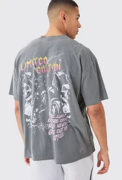 Oversized Overdyed Skull Graphic T-shirt Charcoal