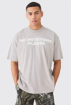 Grey Oversized Overdye Slogan T-shirt