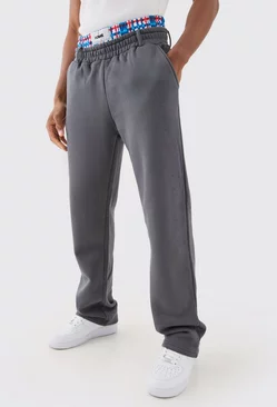 Relaxed Check Double Waistband Jogger Charcoal