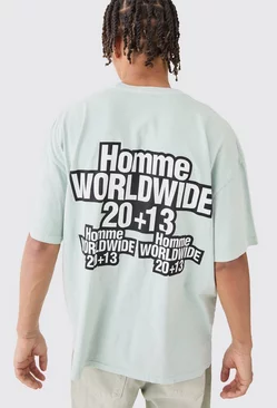 Sage Green Oversized Overdye Homme Worldwide T-shirt
