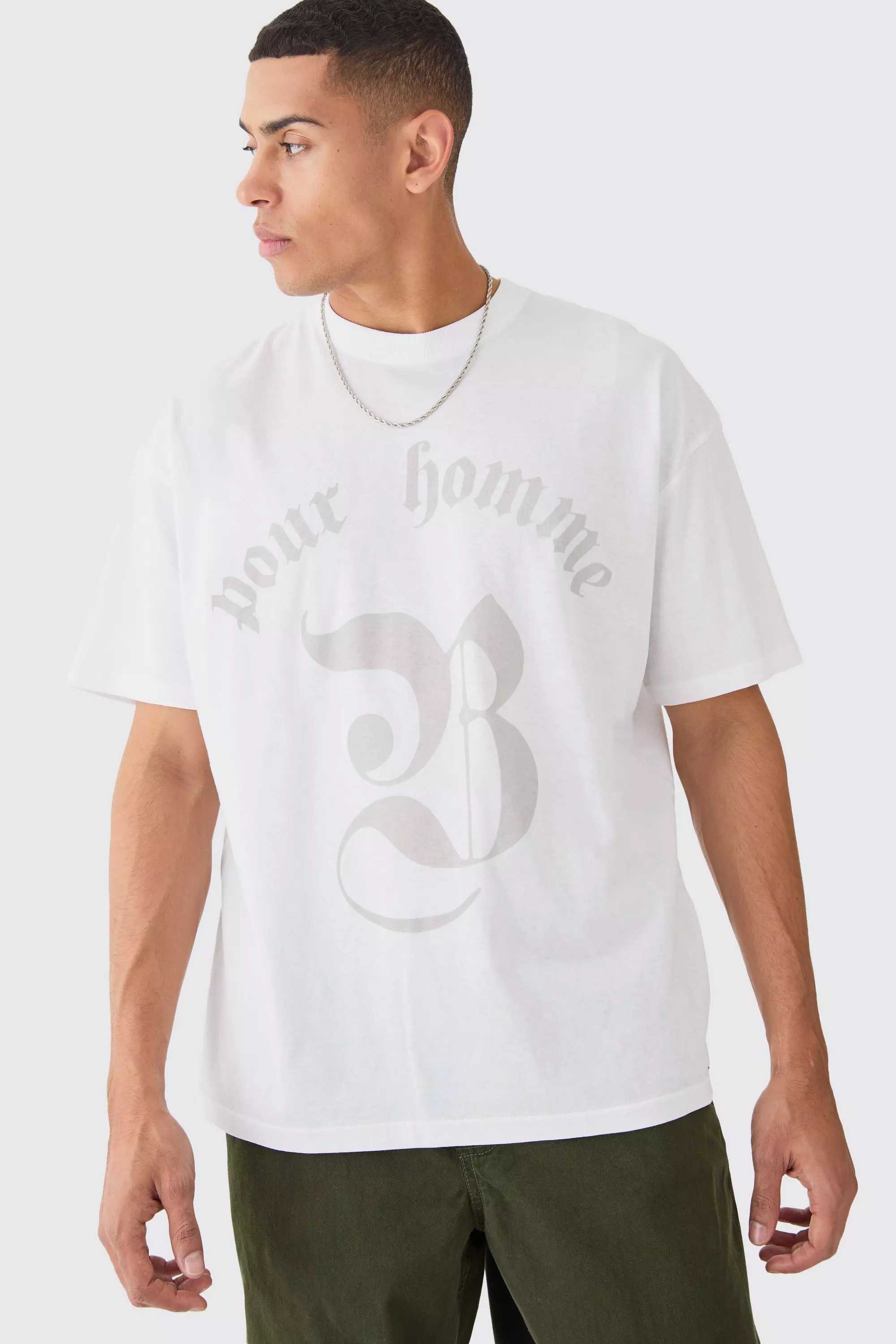 White Oversized Pour Homme Graphic T-shirt