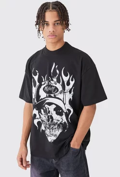 Oversized Distressed Skull T-shirt Black