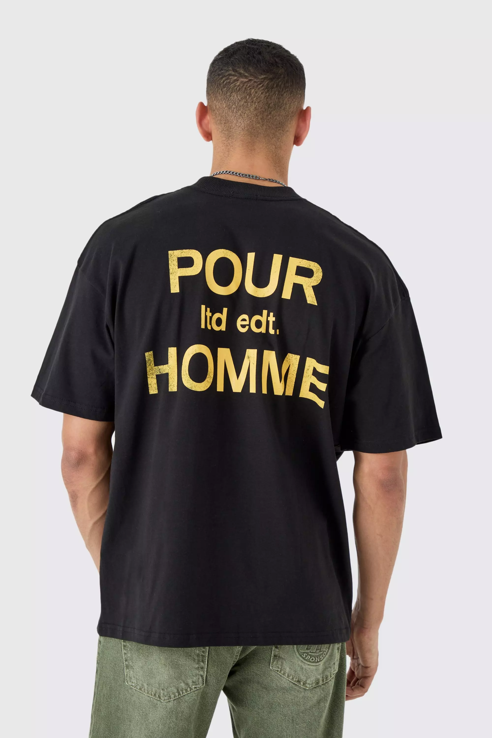 Oversized Pour Homme Slogan T-shirt Black
