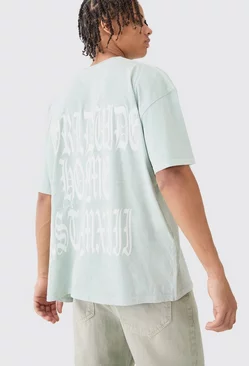 Oversized Overdye Gothic Text T-shirt Sage