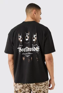 Oversized Worldwide Dog Graphic T-shirt Black