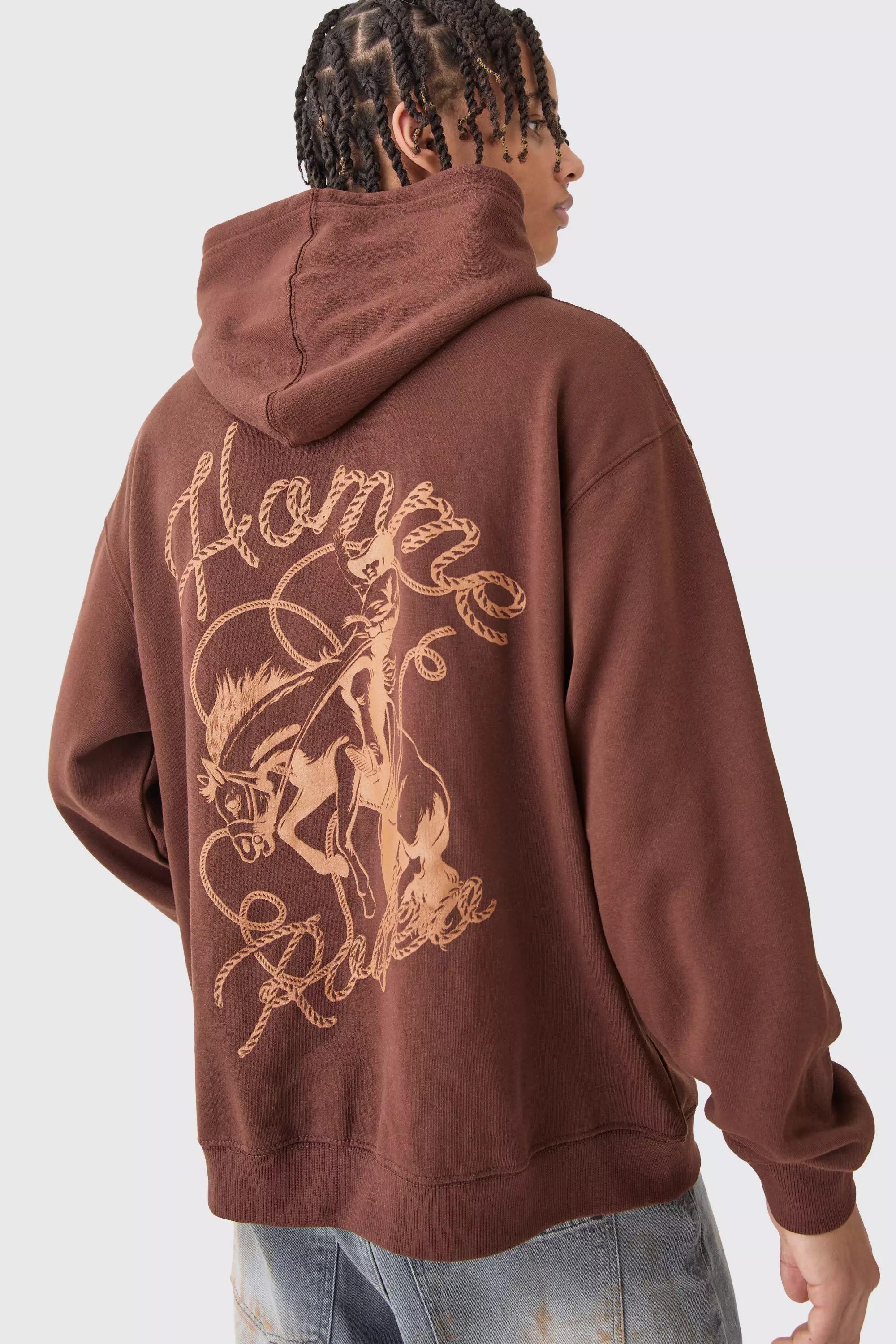 Oversized Rodeo Graphic Hoodie Chocolate