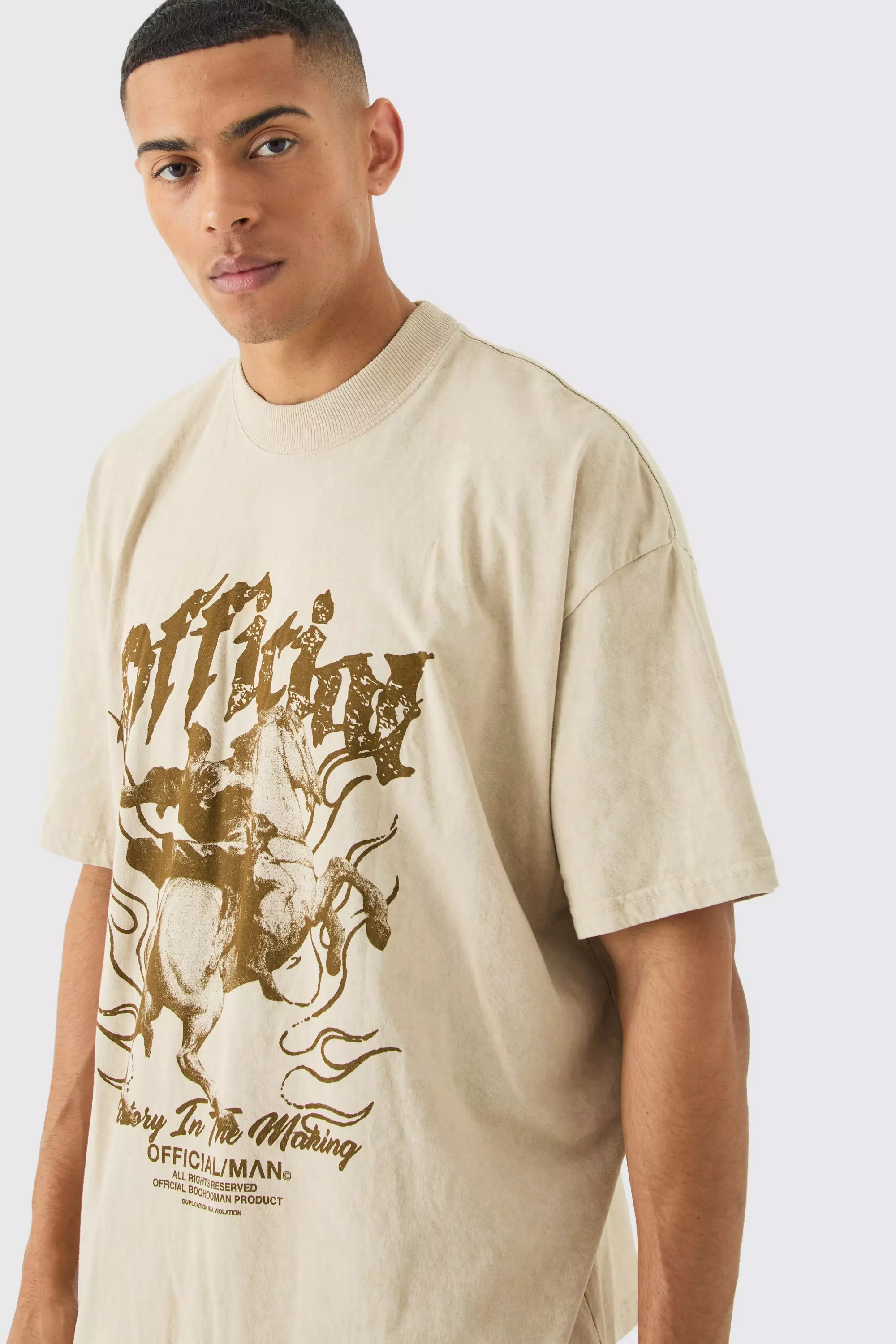 Oversized Acid Wash Official Graphic T-shirt Sand