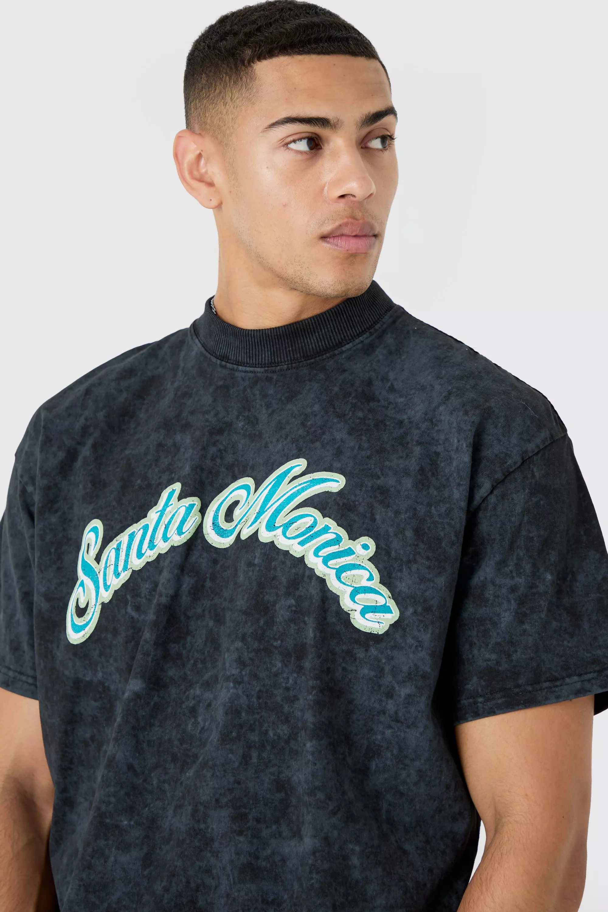 T-shirt délavé à slogan Santa Monica, Black autre image