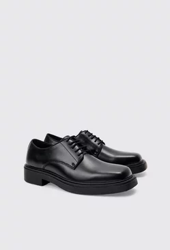 Black Pu Square Toe Lace Up Loafer In Black