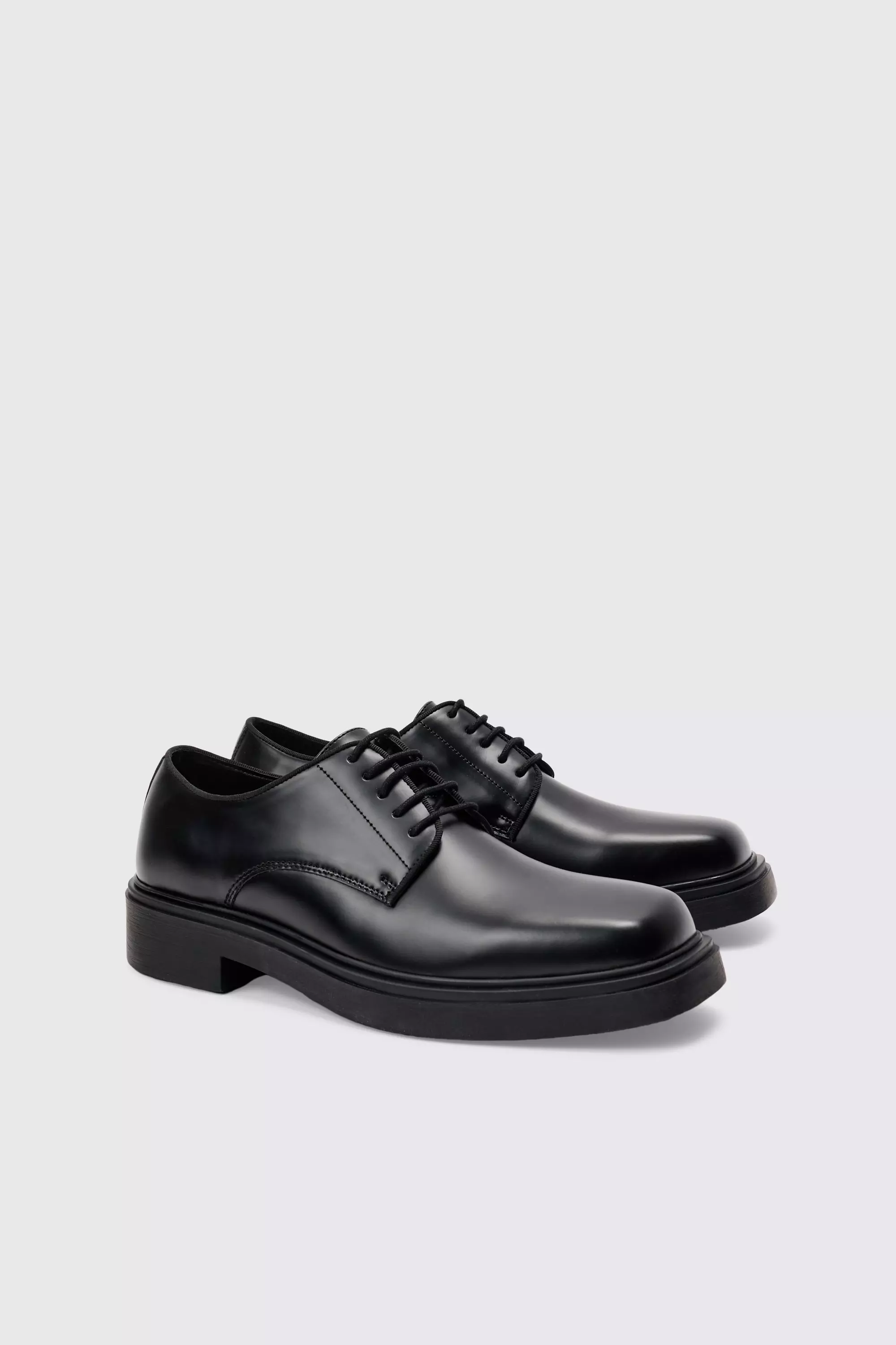 Pu Square Toe Lace Up Loafer In Black Black
