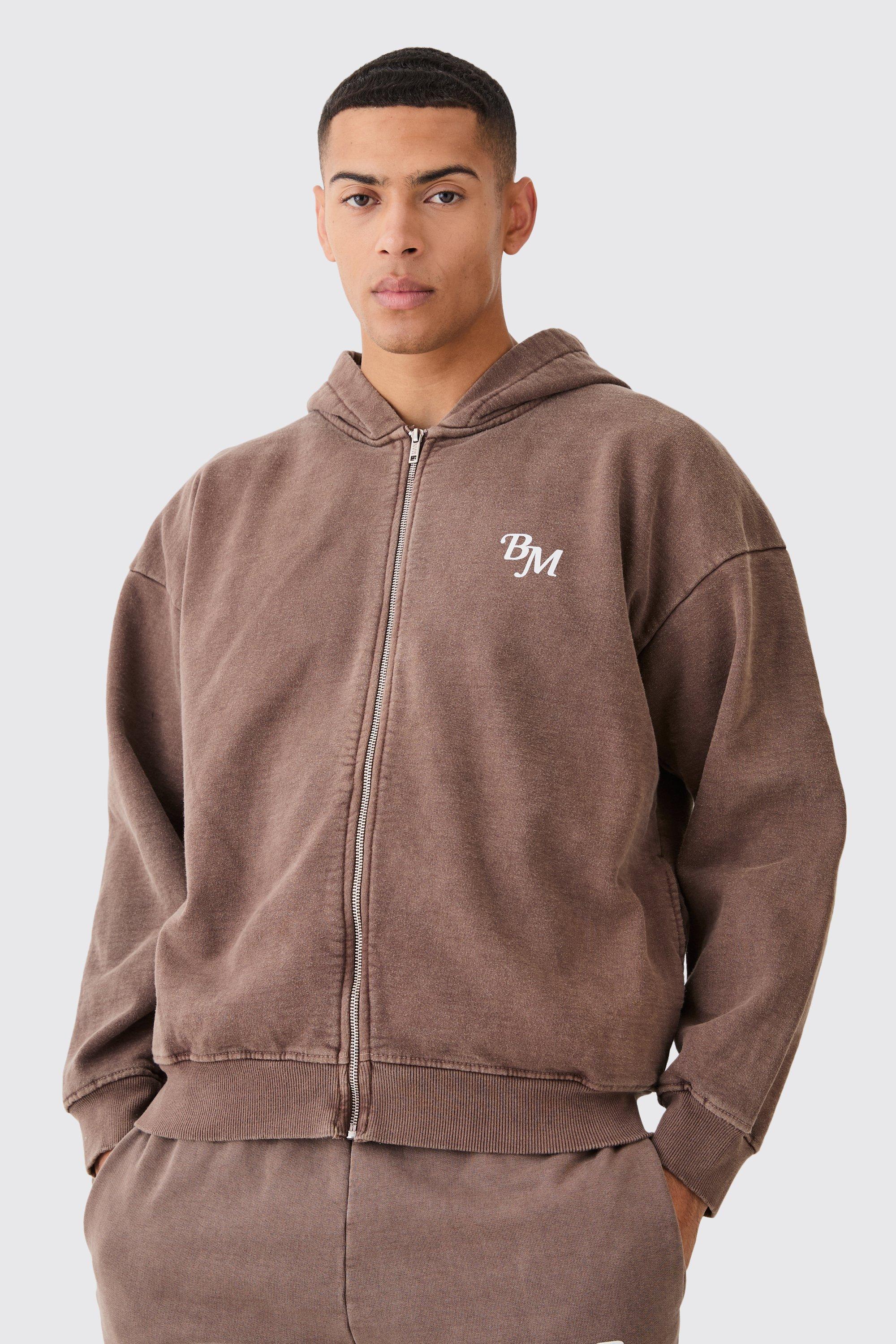 Oversized Heavyweight Overdye Bm Zip Through Hoodie | boohooMAN USA