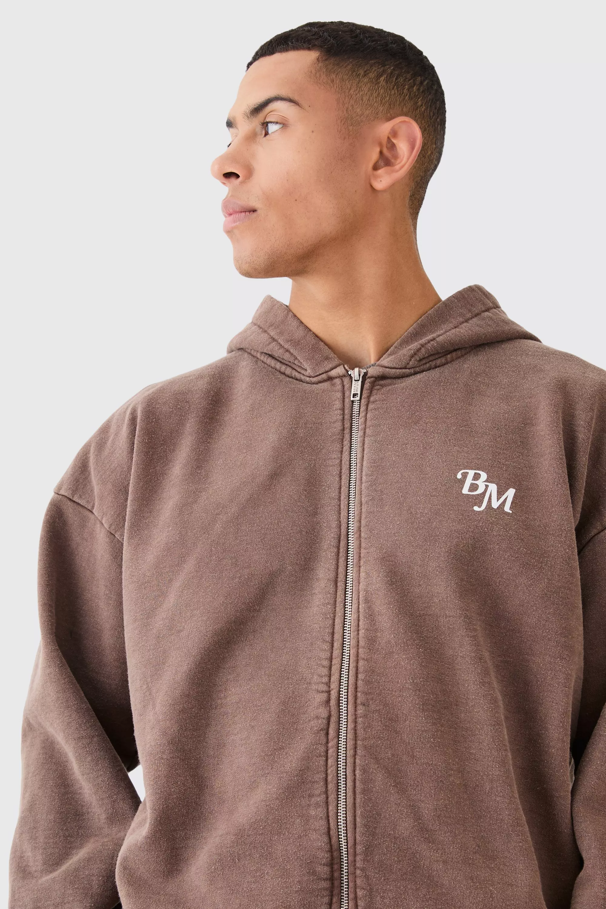 Oversized Heavyweight Overdye Bm Zip Through Hoodie | boohooMAN USA