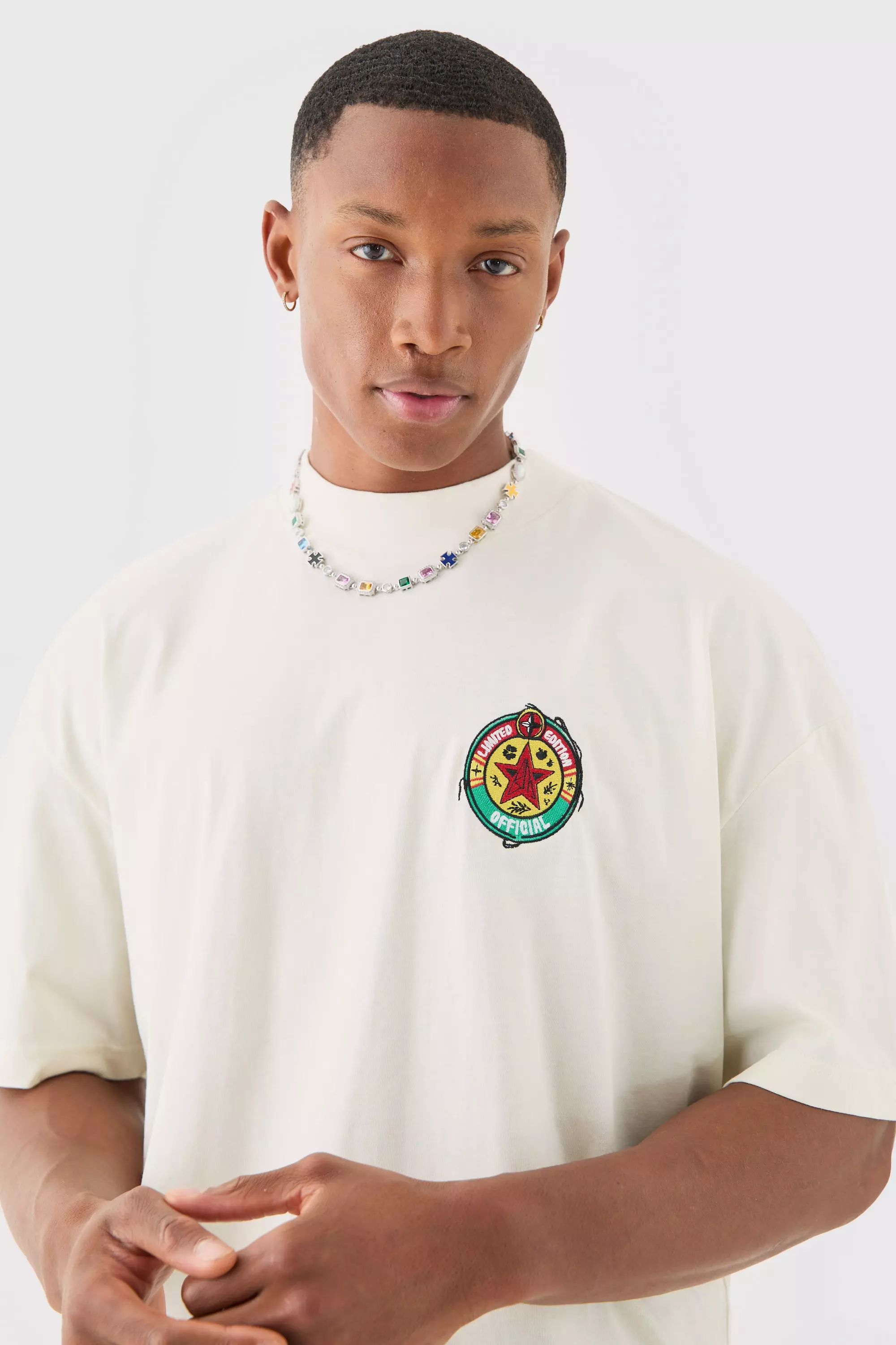 T-shirt oversize imprimé à broderie Homme, White autre image