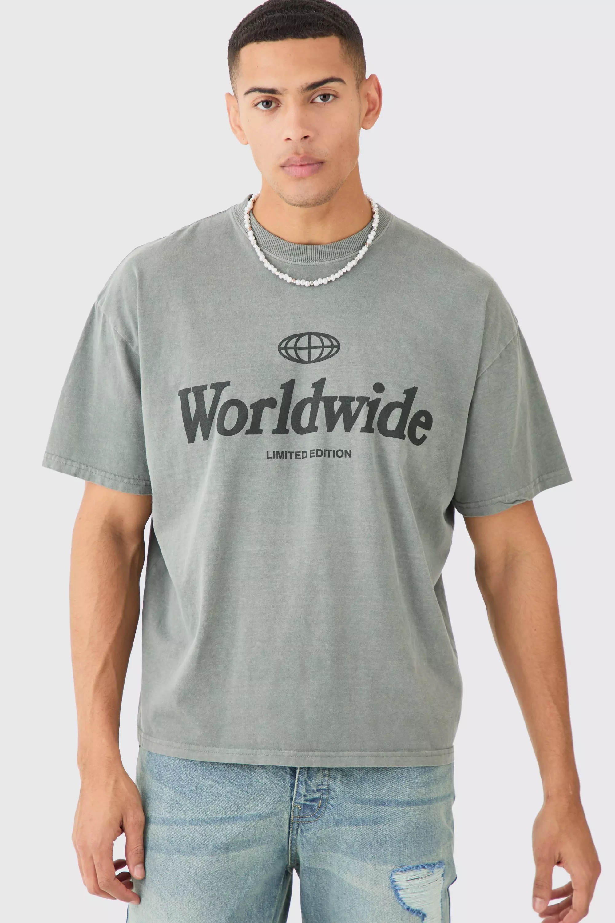 Khaki Oversized Boxy Overdye Worldwide T-shirt alternative image