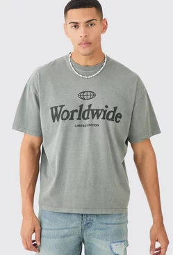 Oversized Overdye Worldwide T-shirt Khaki