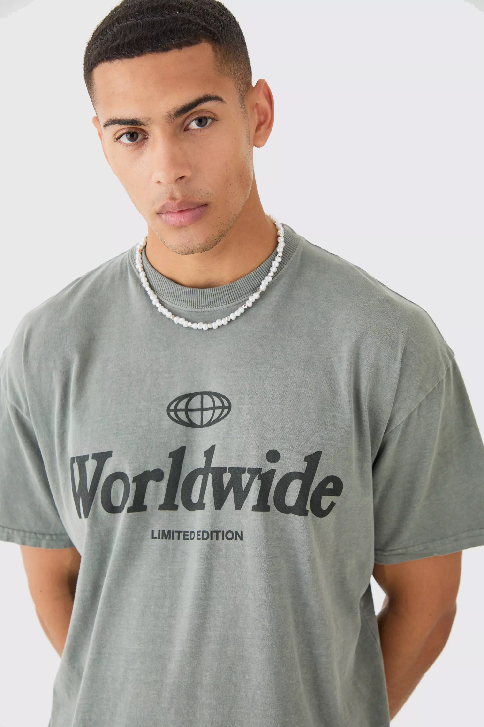 Khaki Oversized Boxy Overdye Worldwide T-shirt alternative image