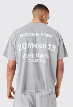 Grey Oversized Overdye Slogan T-shirt