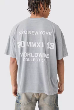 Grey Oversized Overdye Skull Worldwide T-shirt