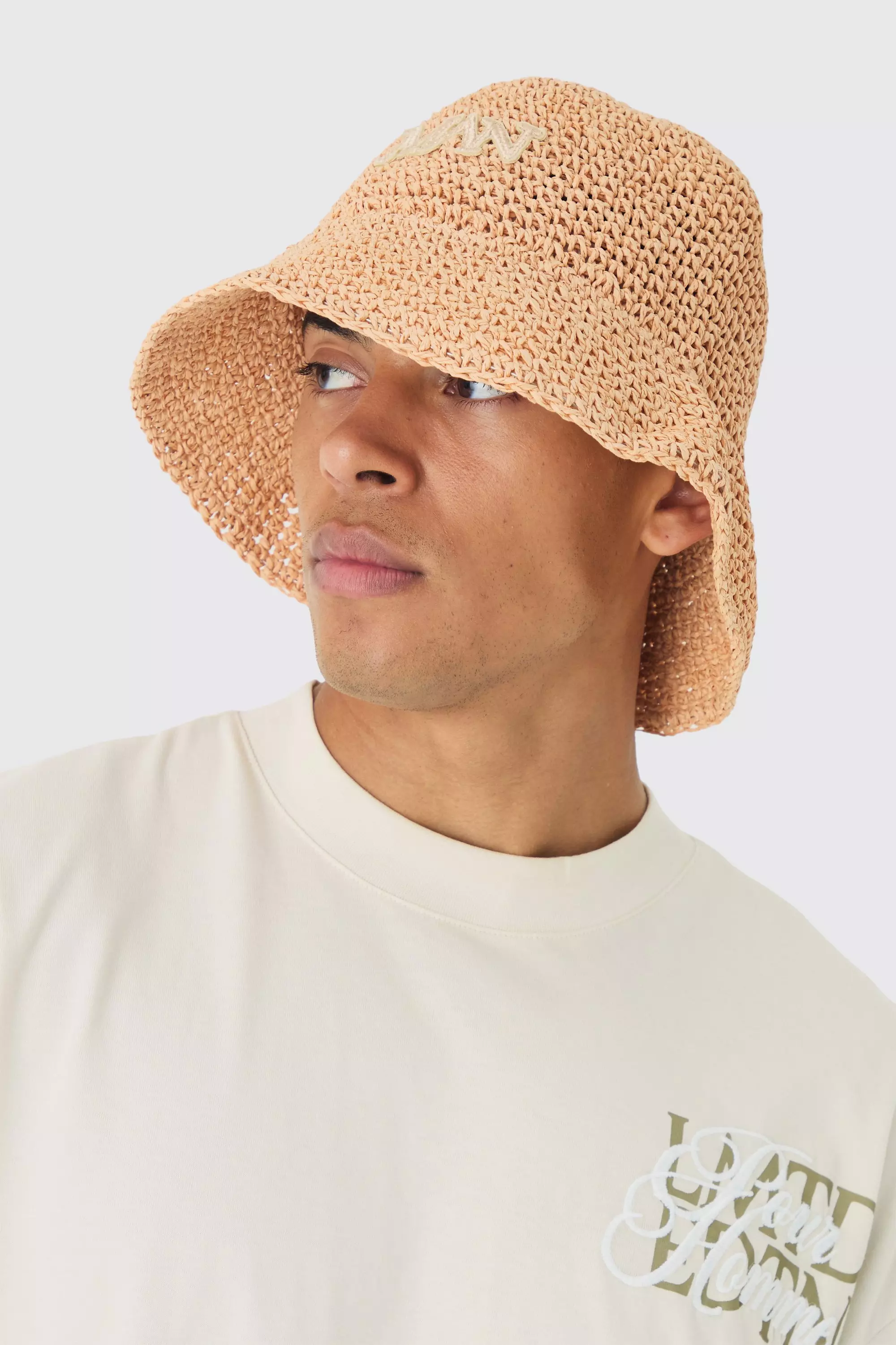 Man Raffia Bucket Hat In Natural Natural